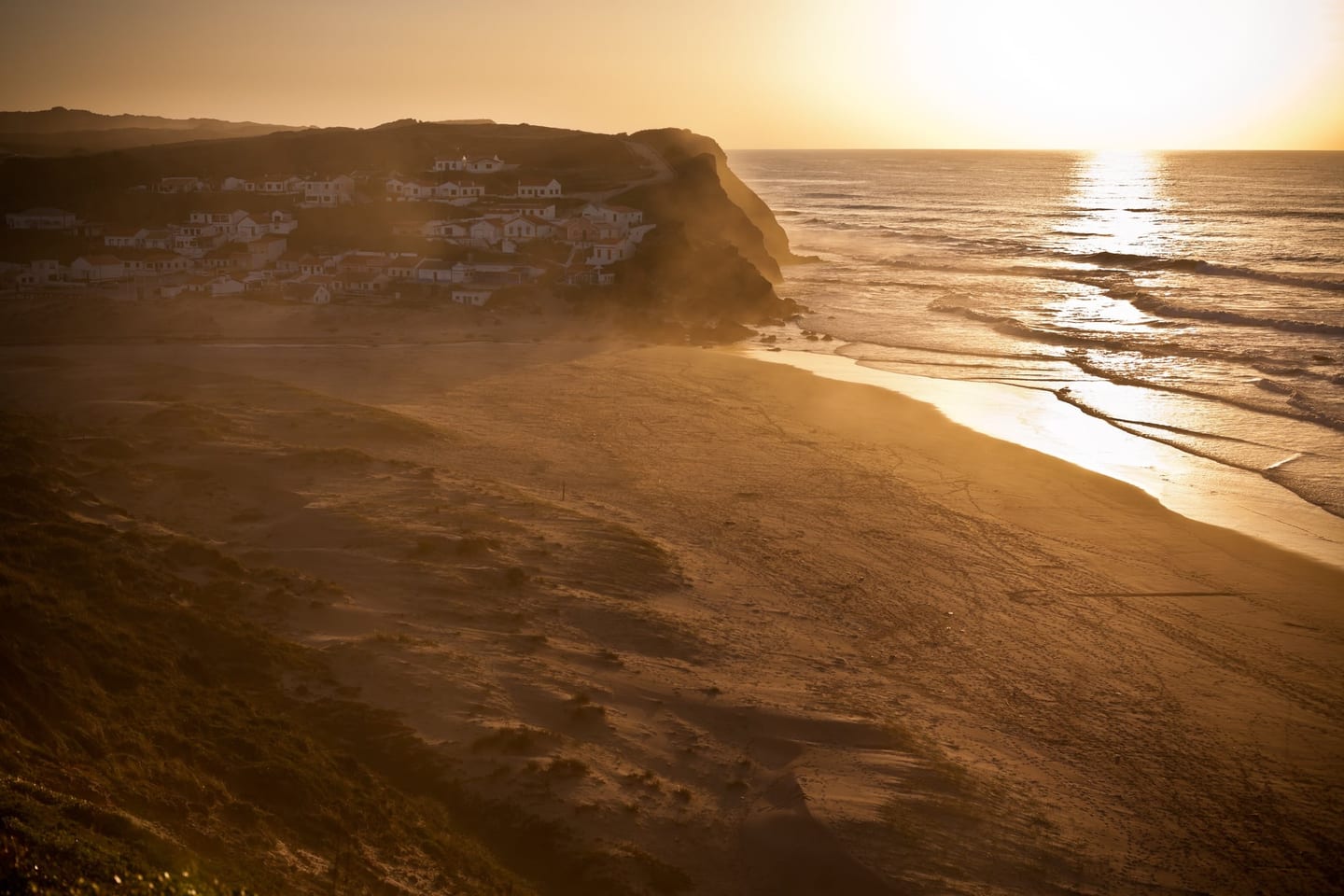 Orange sunset over the Portuguese Atlantic coast