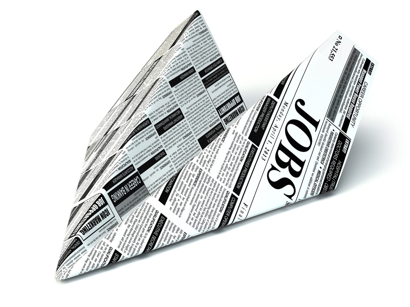 Newspaper folded into a paper plane, a job-search image