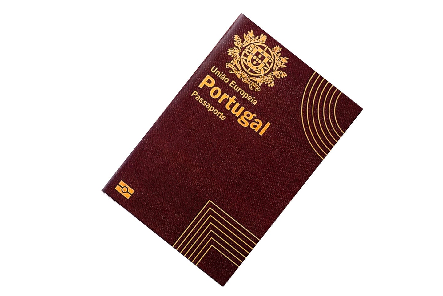 Portuguese passport on a desk with business documents
