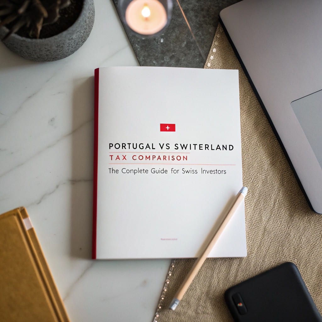 Swiss and Portuguese flags with financial documents