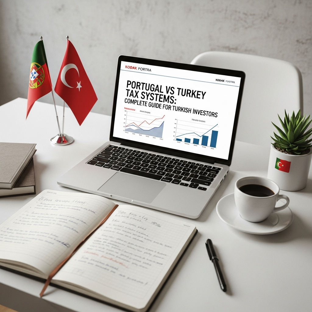Turkish and Portuguese flags with financial documents